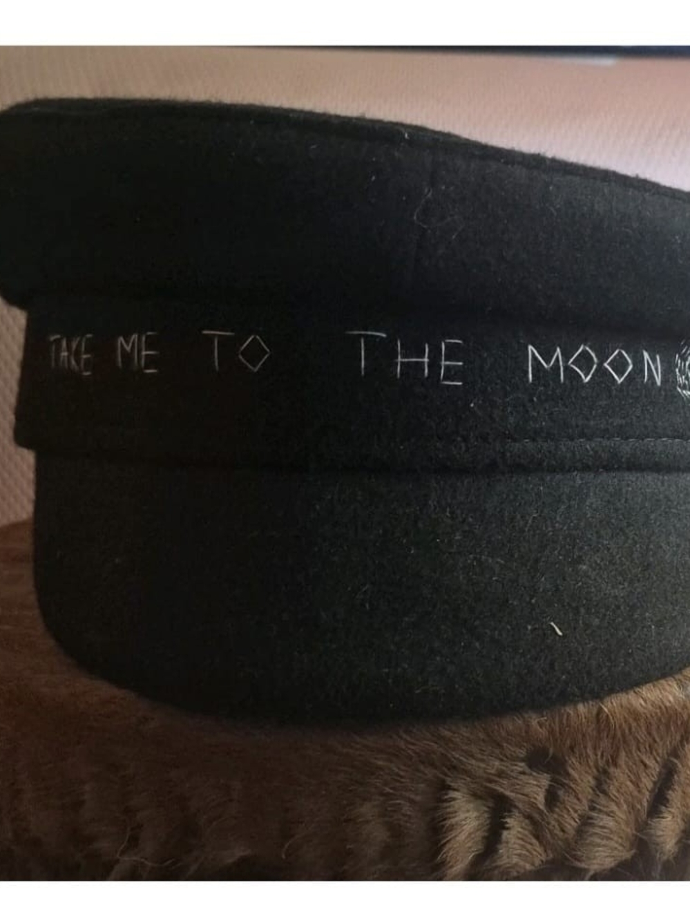 Black Embroidered Sailor Cap - "Take Me To The Moon"